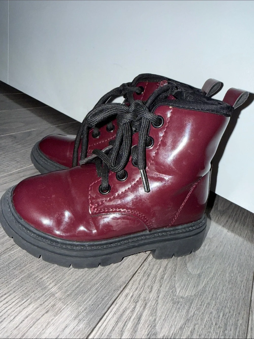 Primark Burgundy Glossy Lace-Up Kids Combat Boots